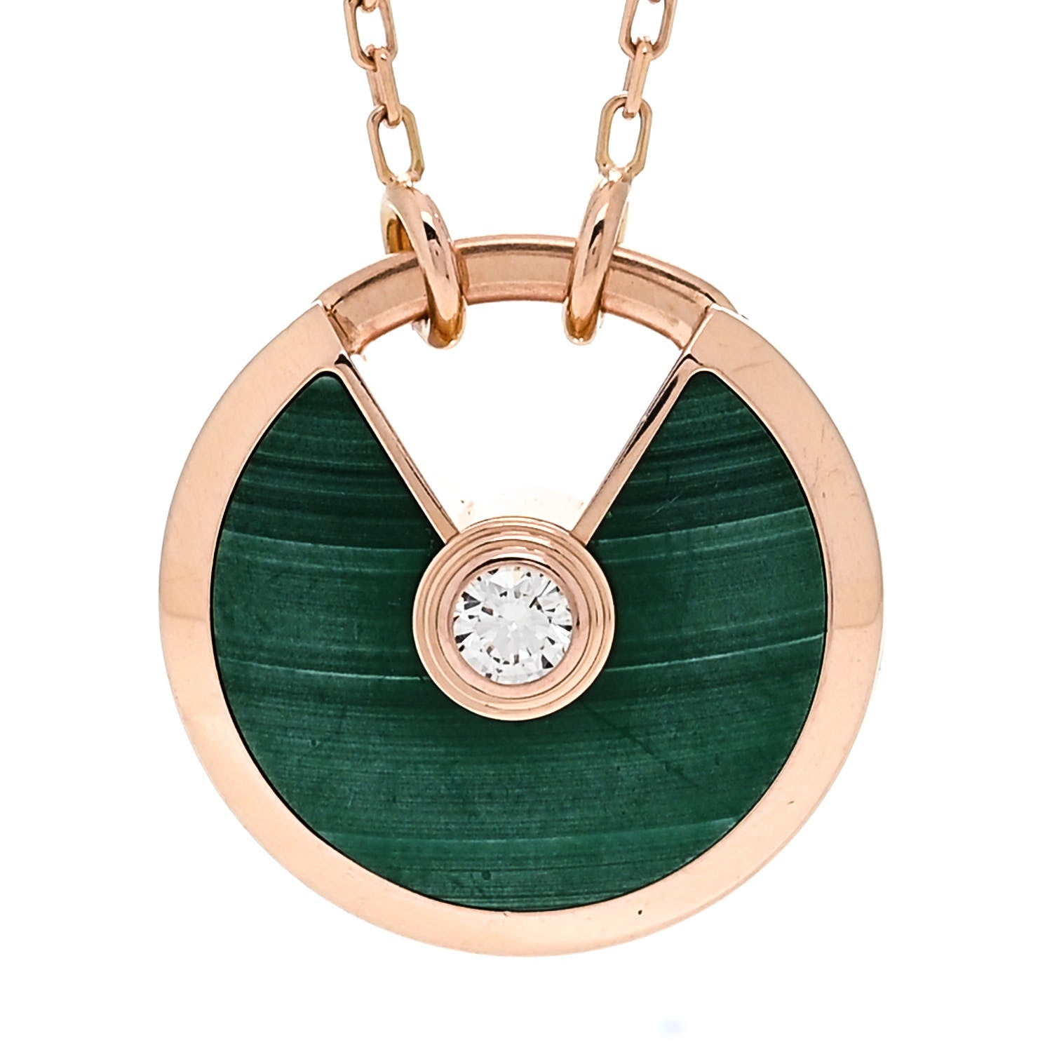 Cartier 18K Pink Gold Diamond Malachite SM Amulette de Cartier Pendant Necklace 4 of 5