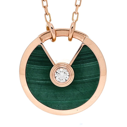Cartier 18K Pink Gold Diamond Malachite SM Amulette de Cartier Pendant Necklace 4 of 5
