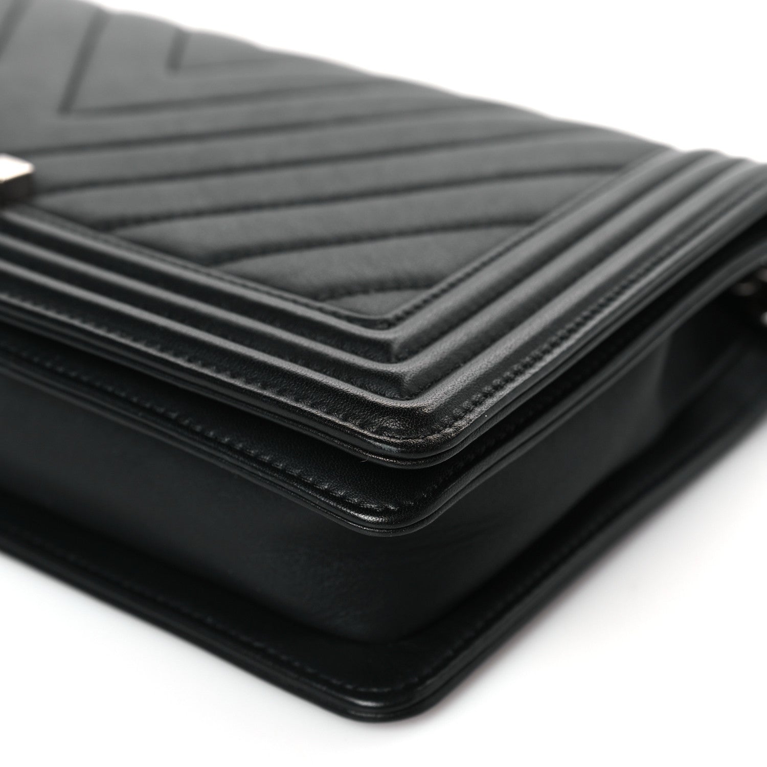 Chanel Calfskin Chevron Quilted Boy Convertible Clutch Flap Black 9 of 9