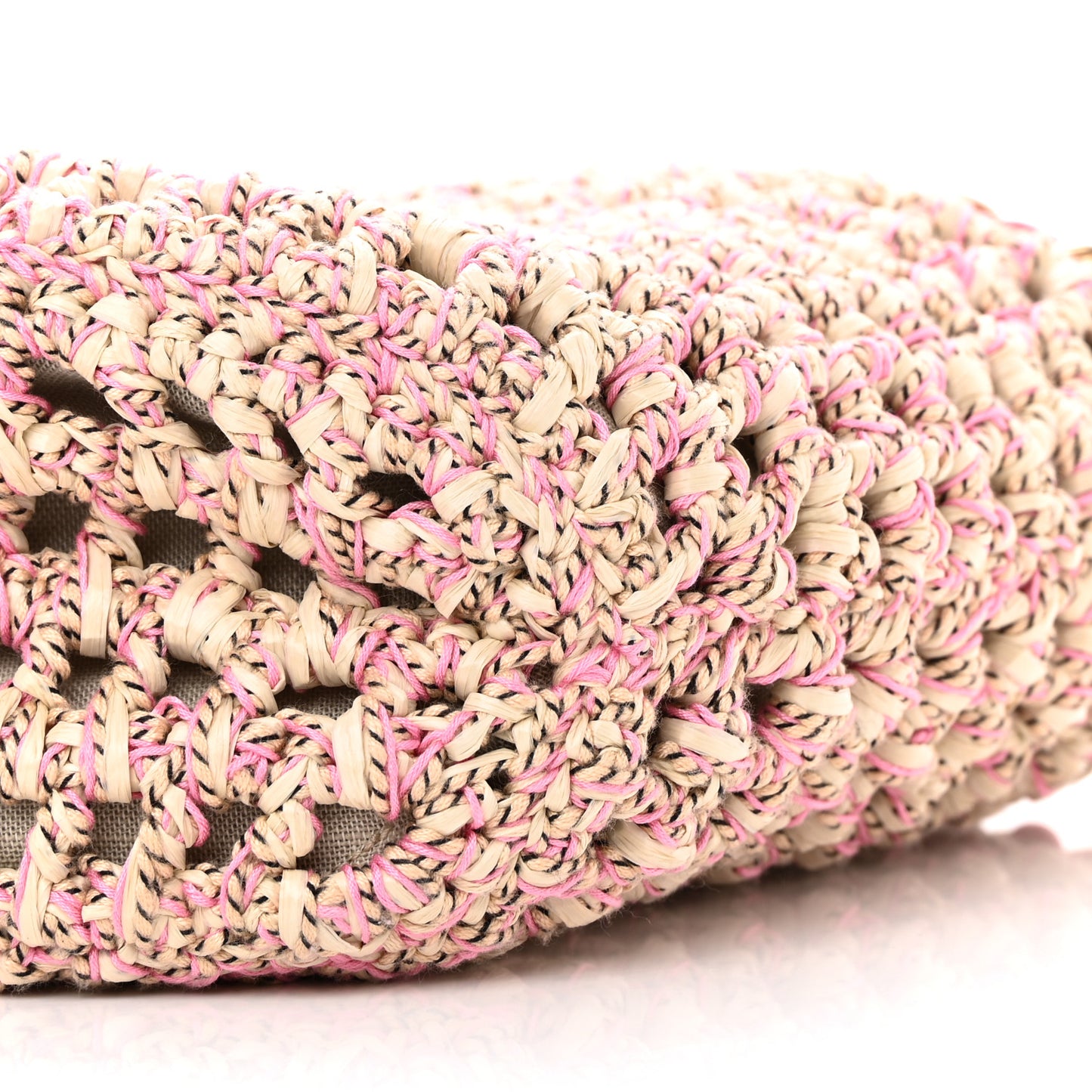 Mixed Fibers Calfskin Crochet Small Shopping Bag Beige Pink