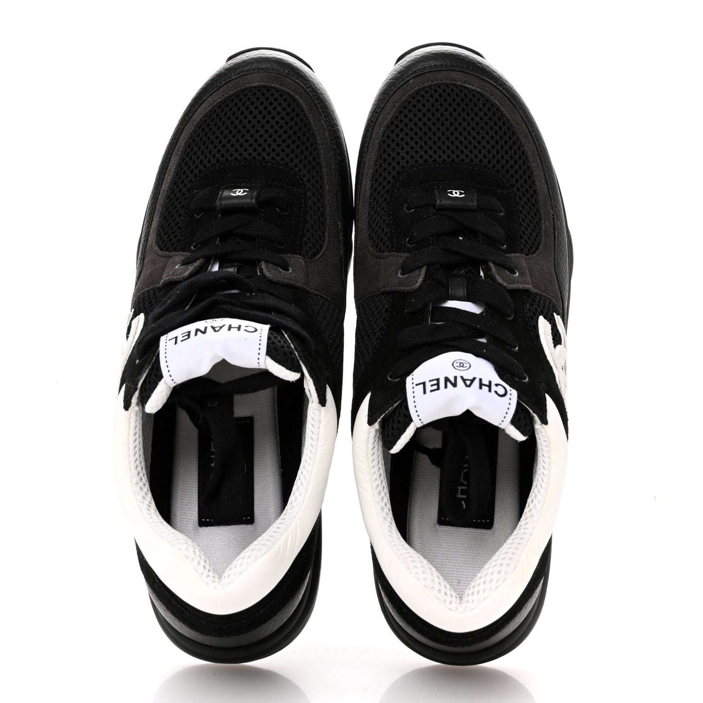Mesh Suede Grained Calfskin Womens CC Sneakers 41 Black White
