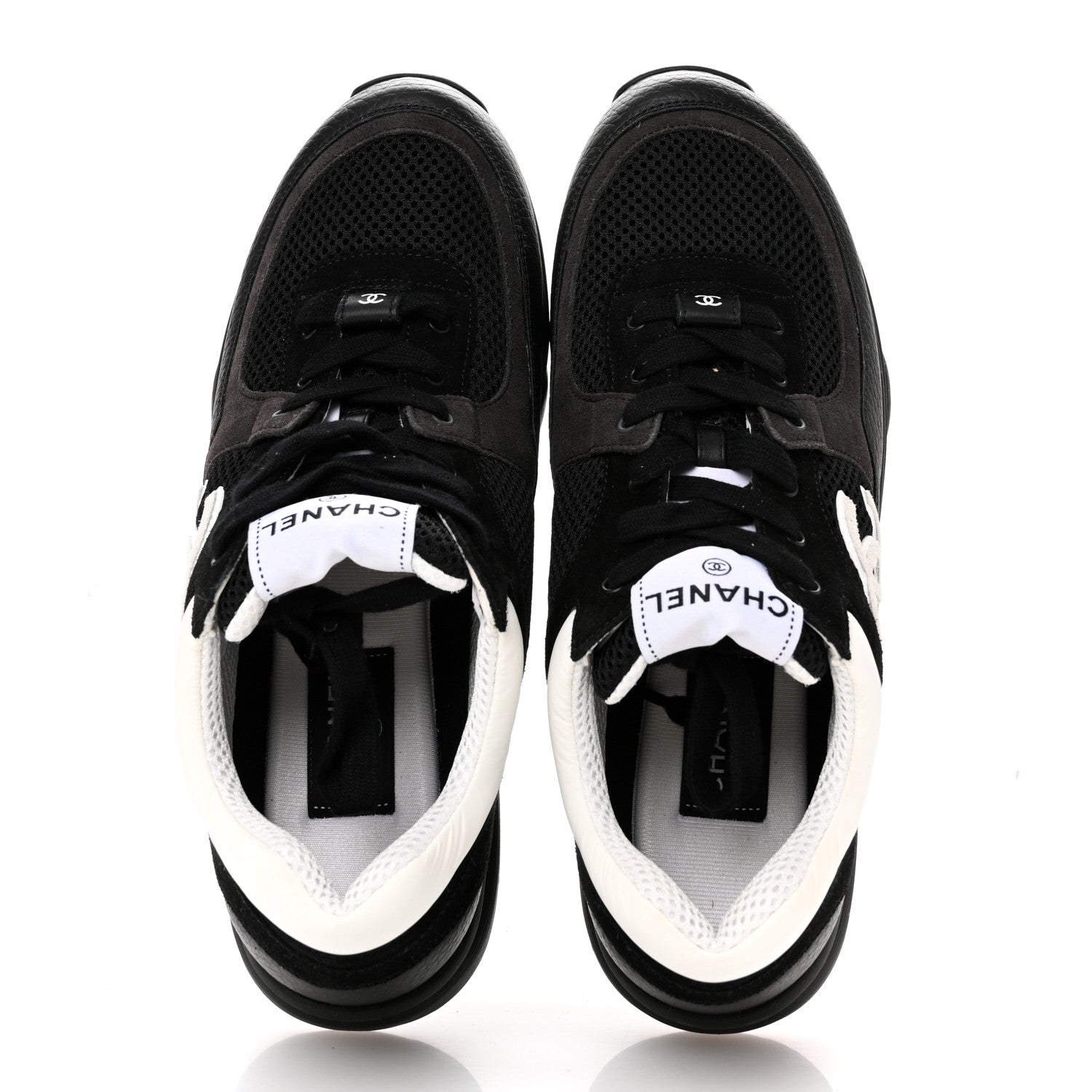 Chanel Mesh Suede Grained Calfskin Womens CC Sneakers 41 Black White 2 of 8