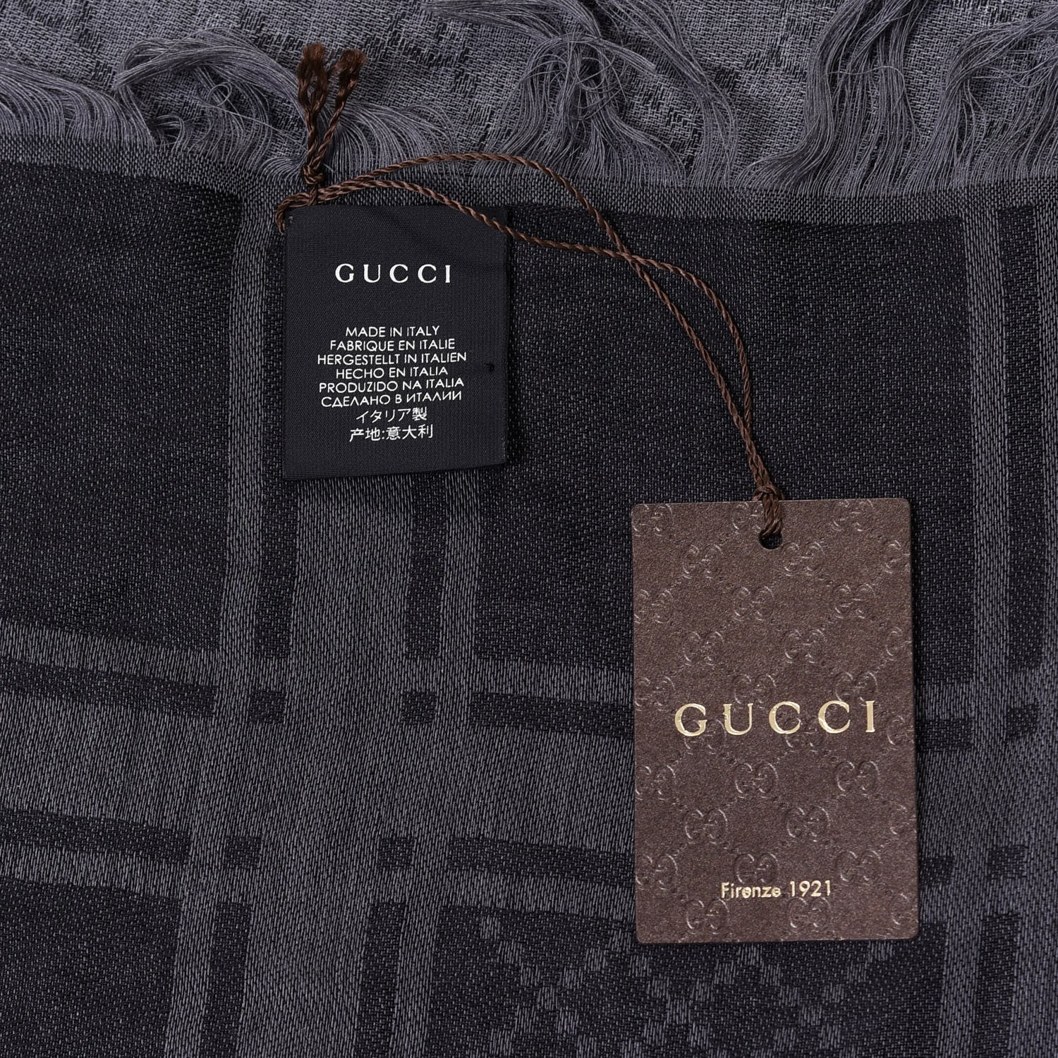 Gucci Wool Silk GG Monogram Diamante Plaid Surviee Shawl Graphite Black 5 of 8