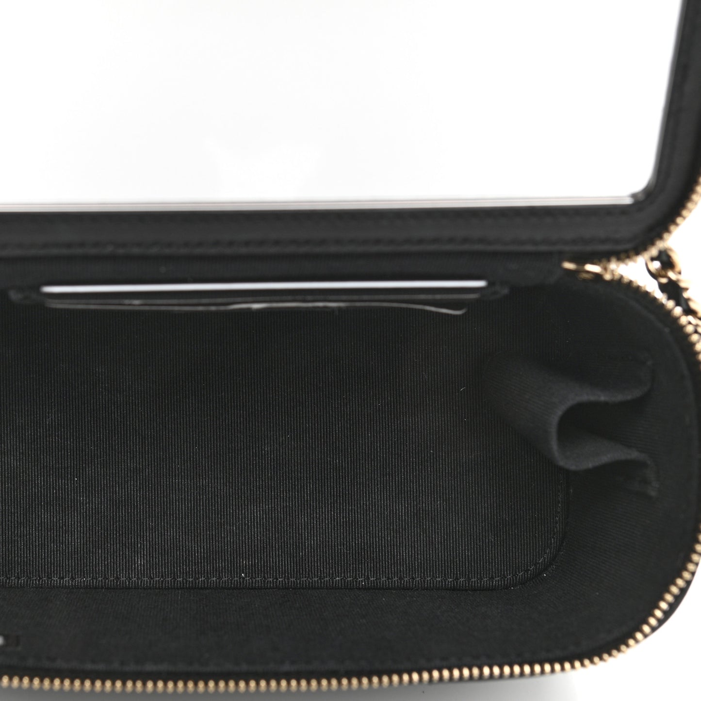 Lambskin Quilted Small Top Handle Vanity Case With Chain Black