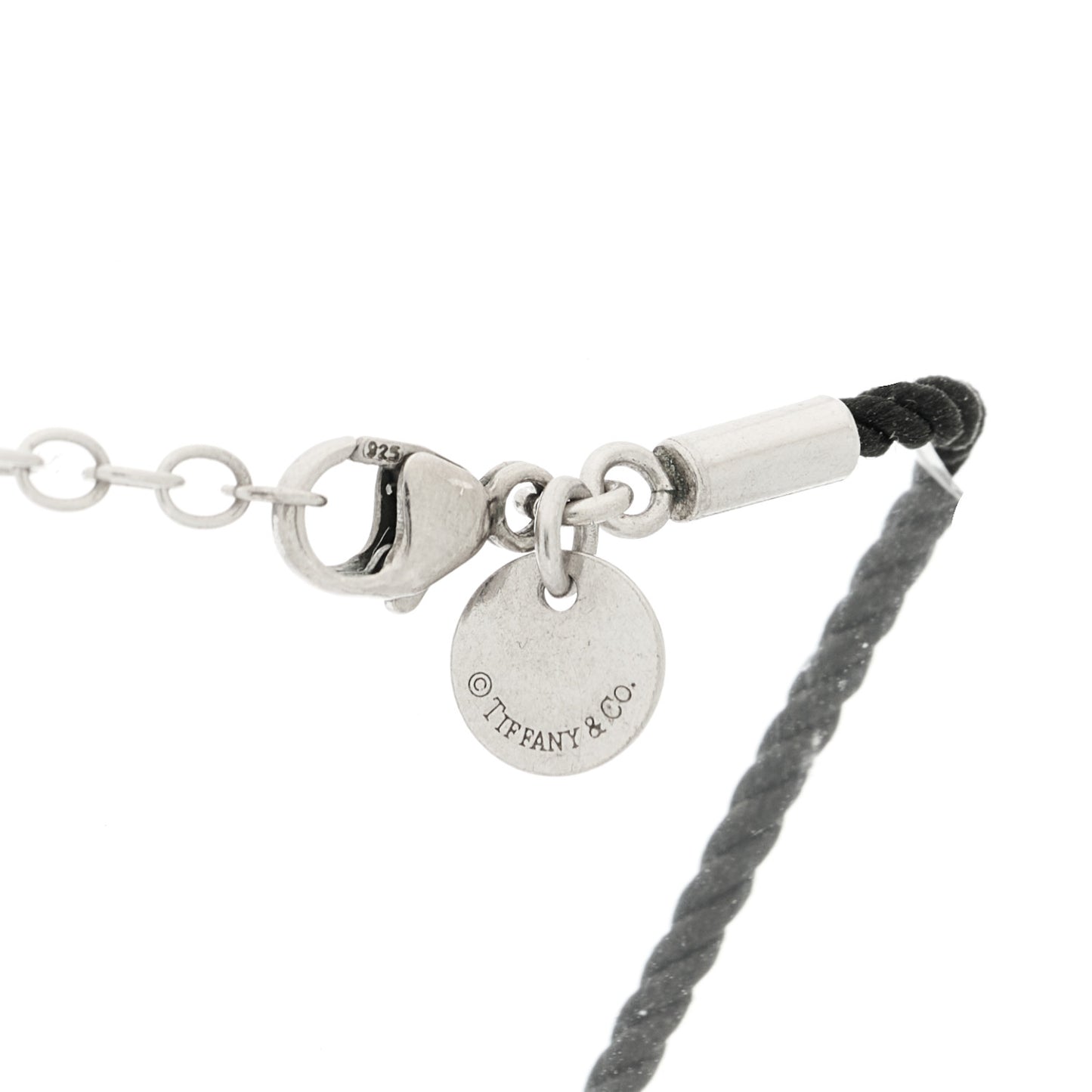 Sterling Silver Bone China Notes Round Pendant Cord Necklace Black White