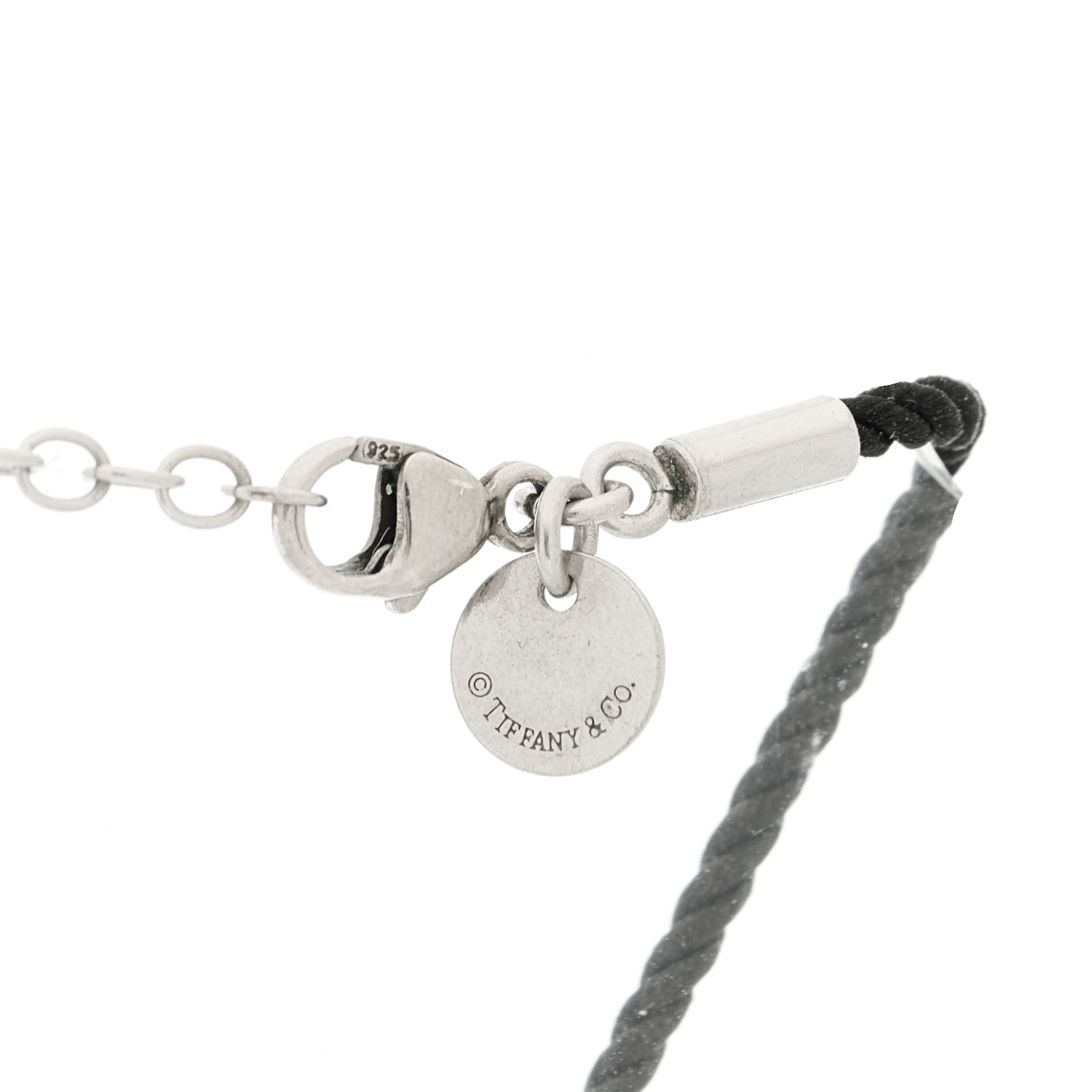 Tiffany Sterling Silver Bone China Notes Round Pendant Cord Necklace Black White 6 of 6