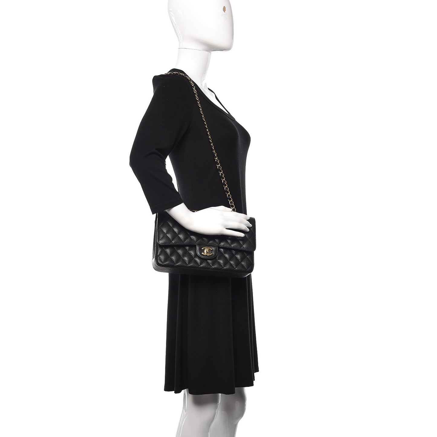 Caviar Quilted Medium Double Flap Black