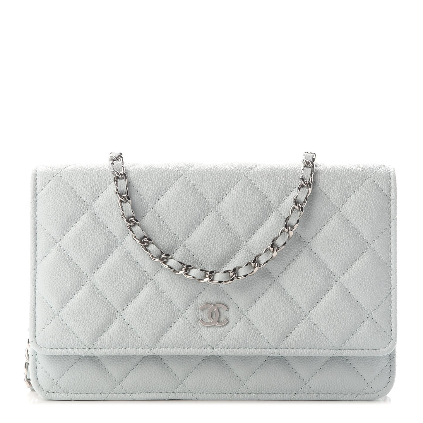 Caviar Quilted Wallet On Chain WOC Light Blue