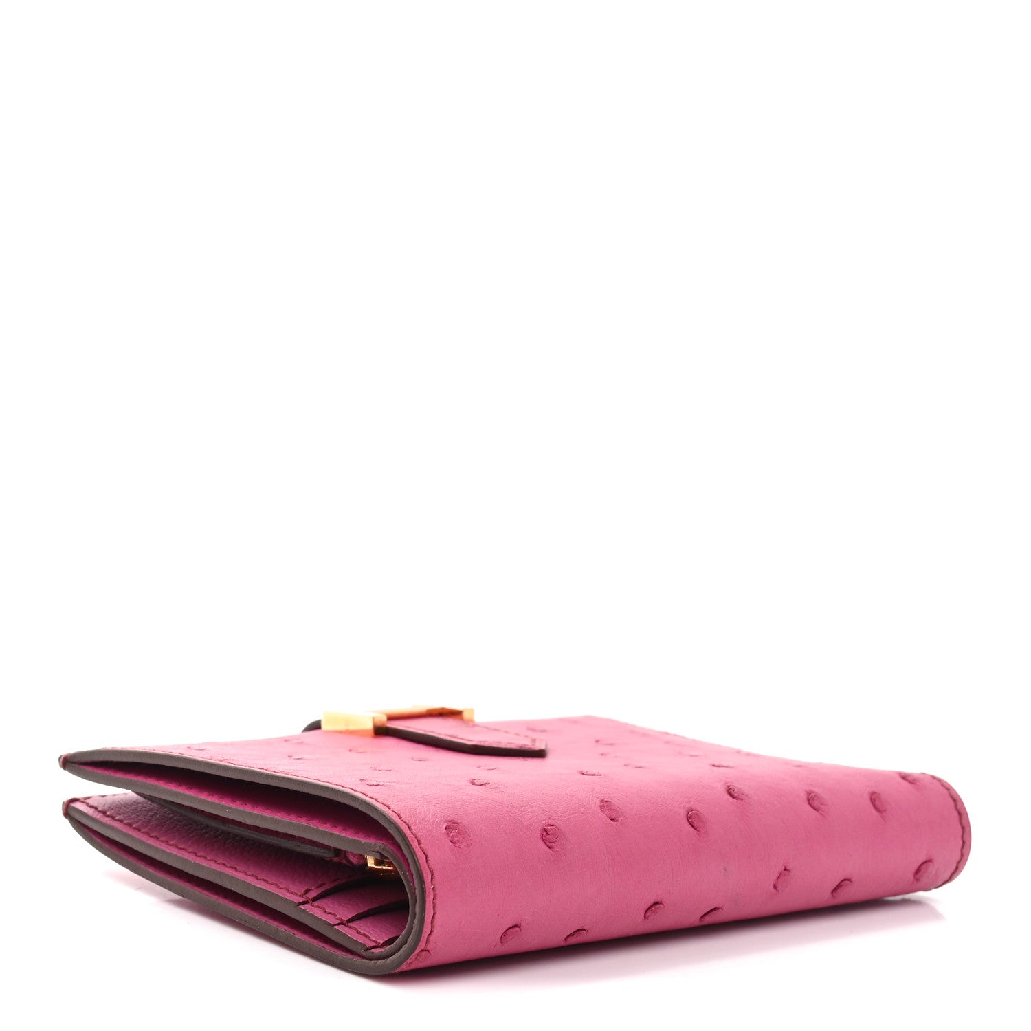 Hermes Ostrich Bearn Compact Wallet Fuchsia 4 of 6