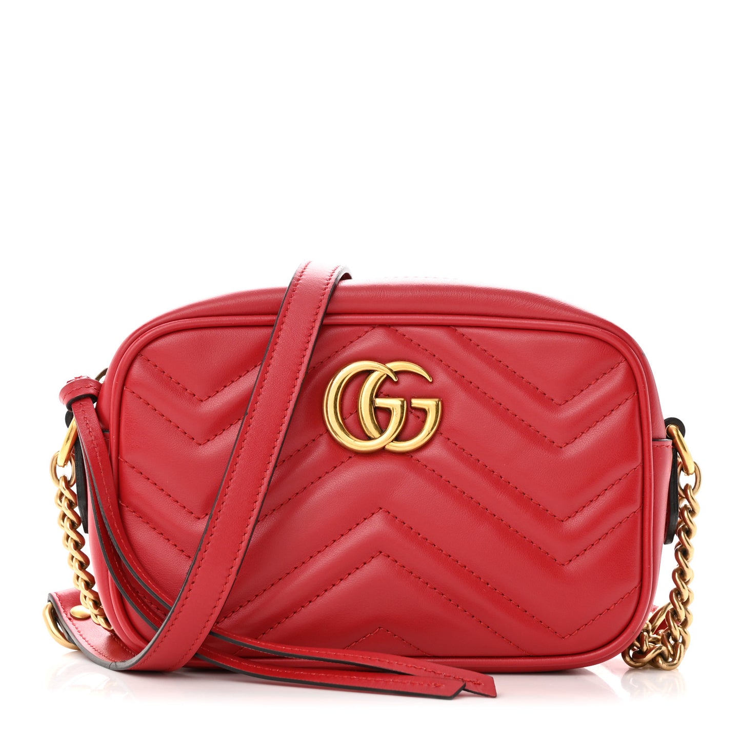 Calfskin Matelasse Mini GG Marmont Chain Shoulder Bag Hibiscus Red