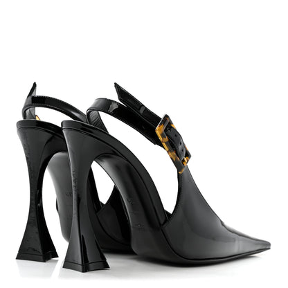 Saint Laurent Vernice Gloss Dune 110 Slingback Pumps 38 Black 6 of 12