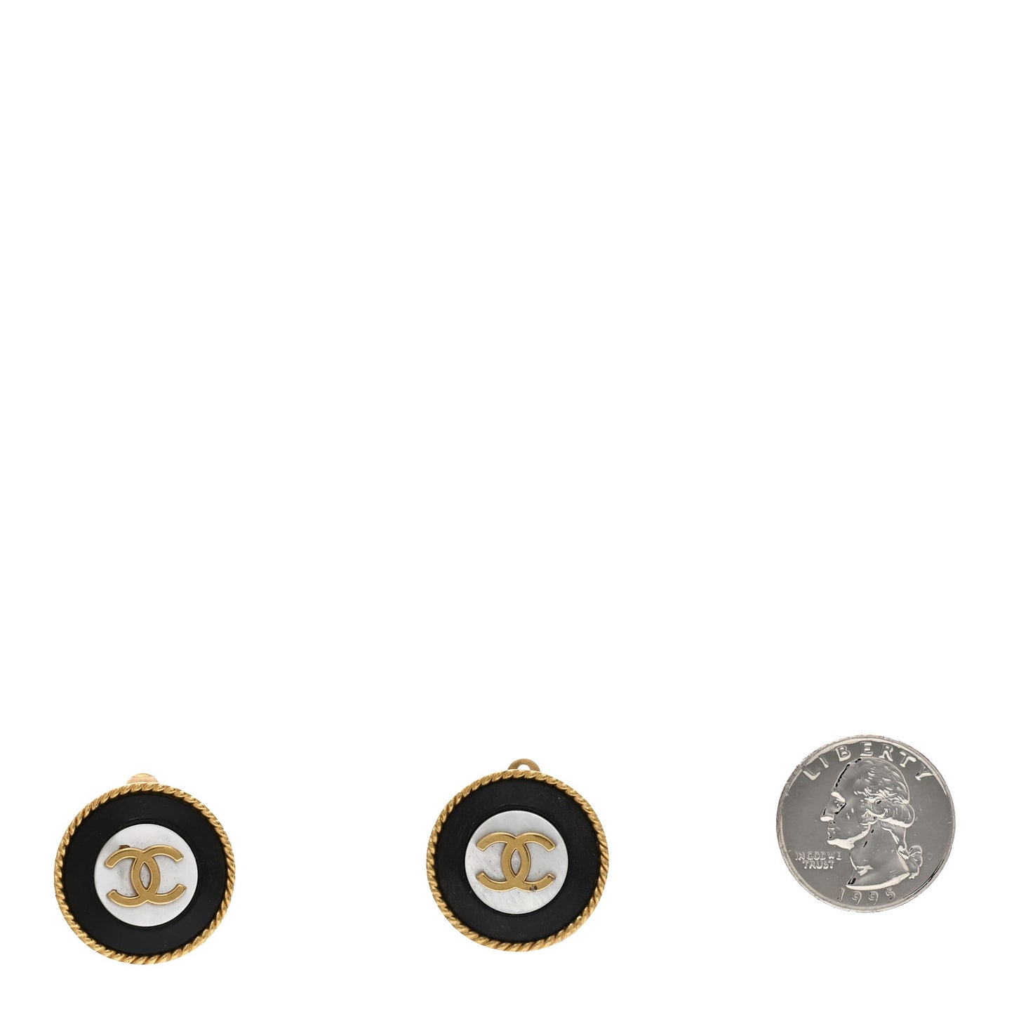 Metal CC Mother of Pearl and Wood Clip On Earrings Gold