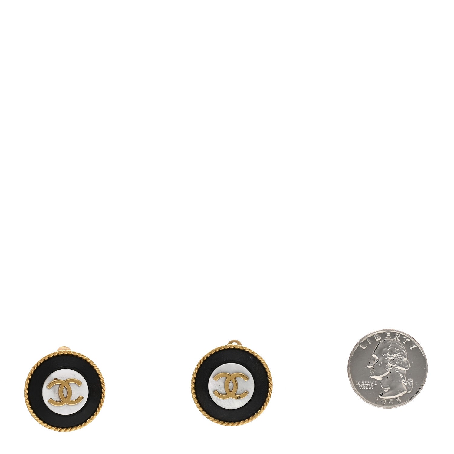 Chanel Metal CC Mother of Pearl and Wood Clip On Earrings Gold 2 of 4