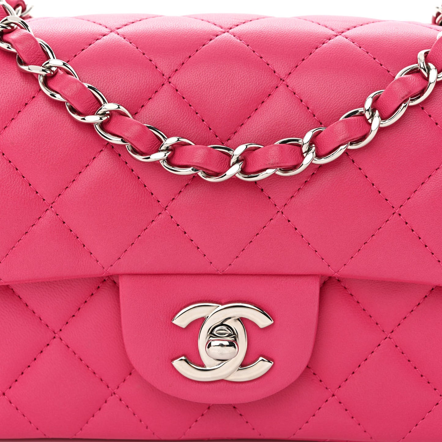 Lambskin Quilted Mini Rectangular Flap Fuchsia
