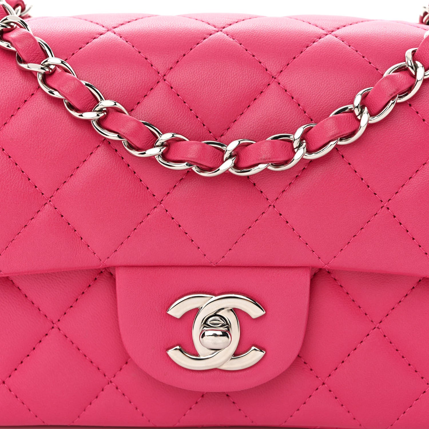 Chanel Lambskin Quilted Mini Rectangular Flap Fuchsia 8 of 11