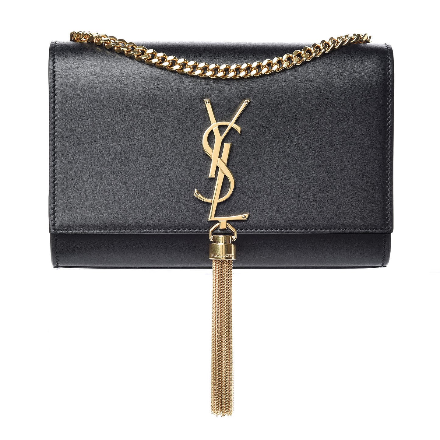 Smooth Calfskin Small Classic Monogram Kate Tassel Satchel Black