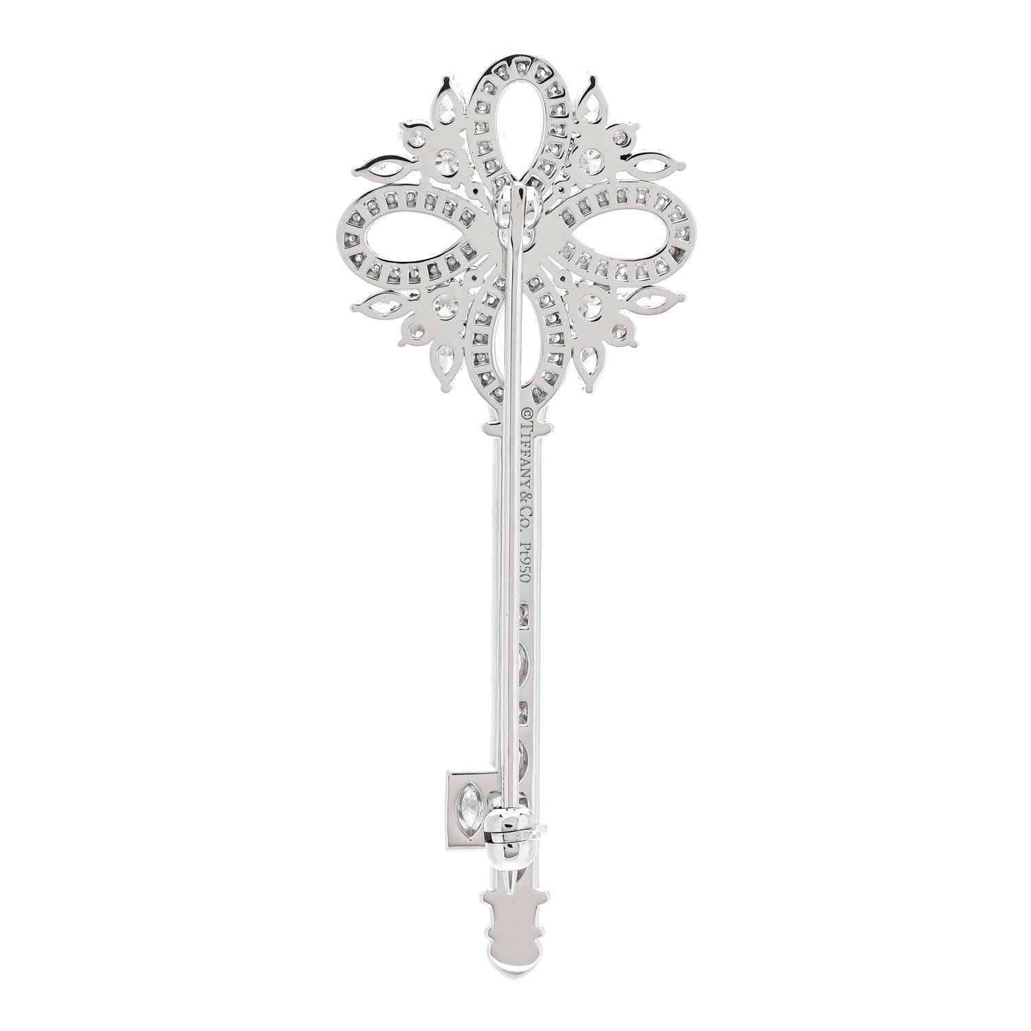Tiffany Platinum Diamond Victoria Key Brooch Pin 3 of 5