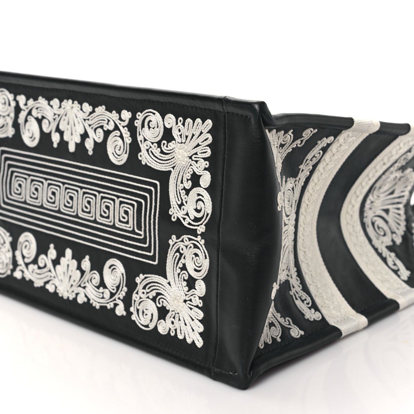 Calfskin Cornely-Effect Embroidery Medium Book Tote Black White