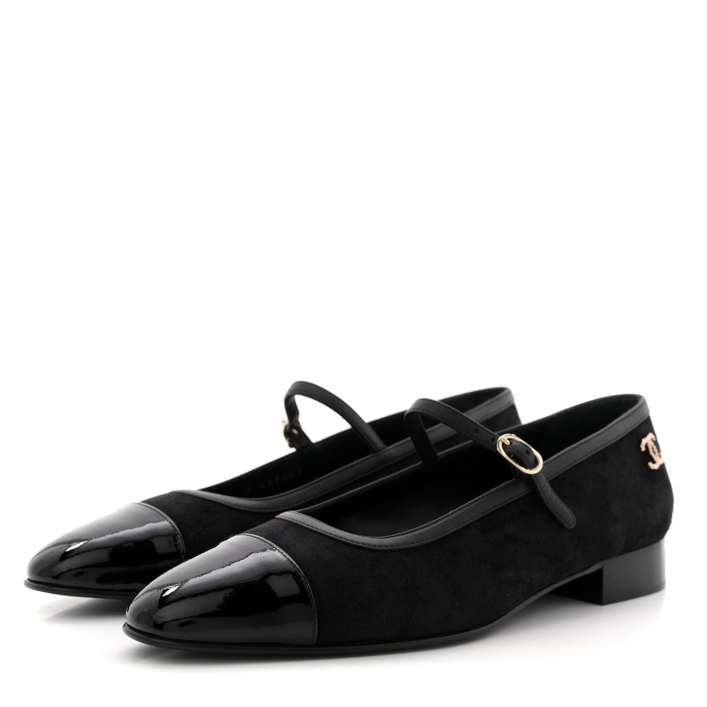 Suede Kidskin Lambskin Patent Calfskin Crystal CC Cap Toe Flats 40 Black