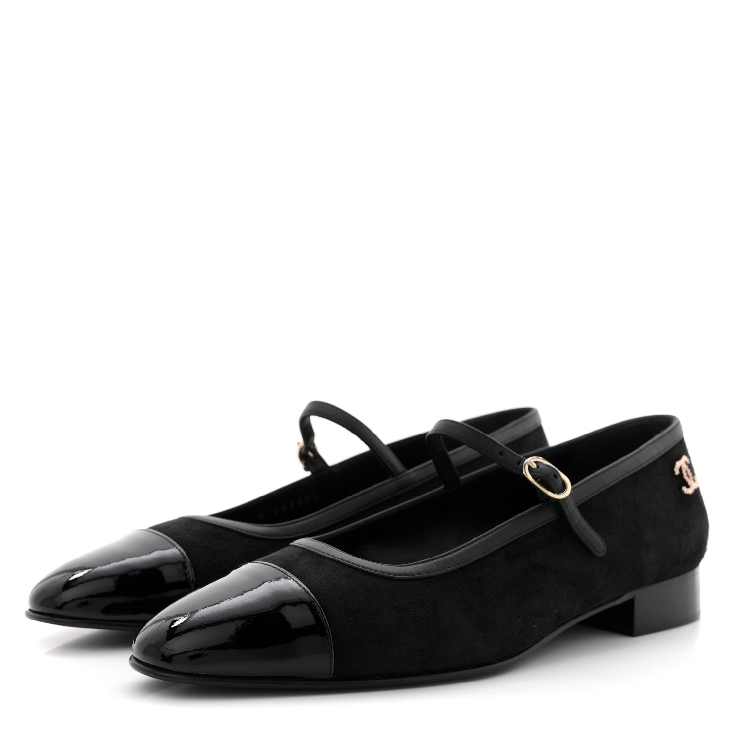 Chanel Suede Kidskin Lambskin Patent Calfskin Crystal CC Cap Toe Flats 40 Black 4 of 10