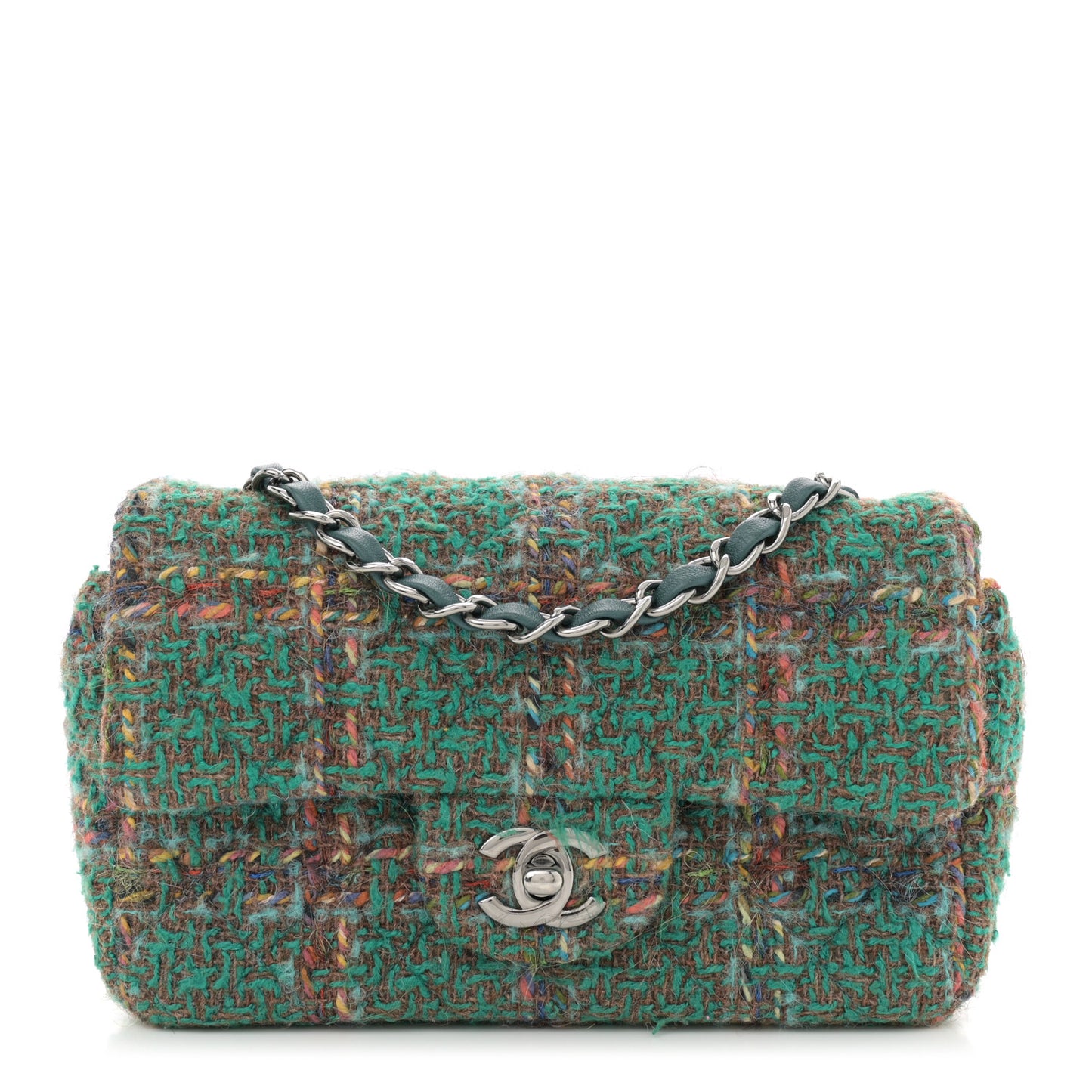 Tweed Quilted Mini Rectangular Flap Green