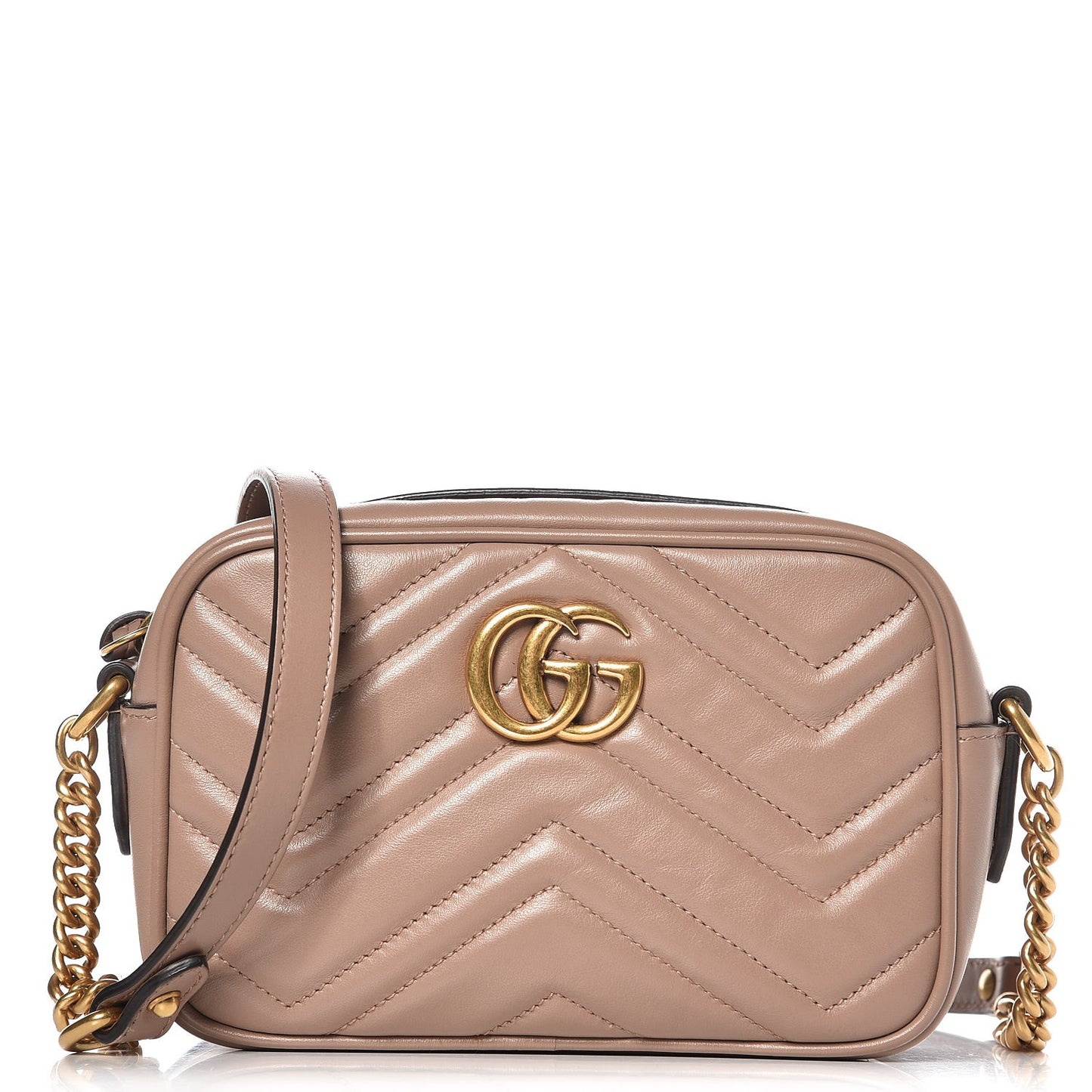 Calfskin Matelasse Mini GG Marmont Chain Shoulder Bag Nude