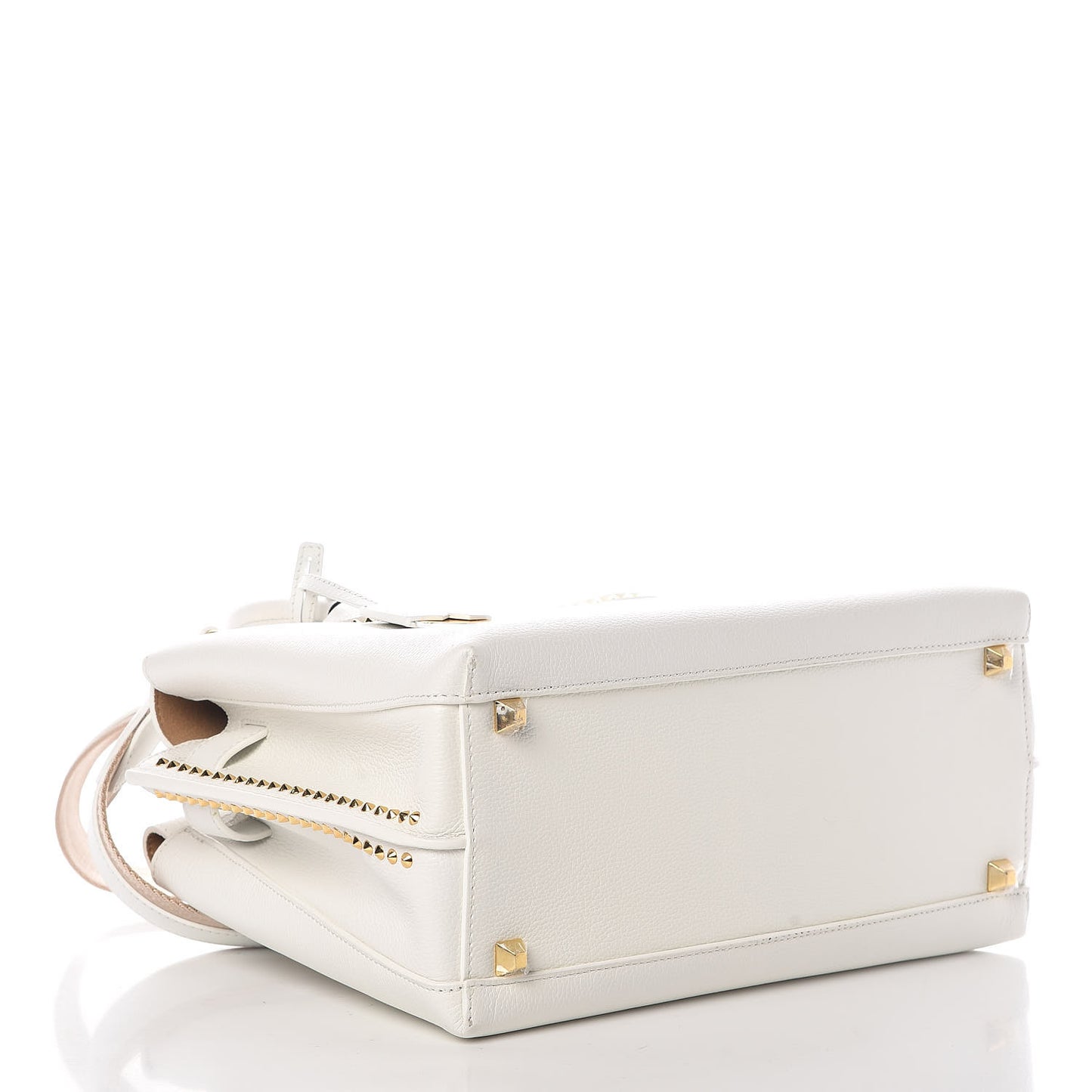 Grained Calfskin Studded Medium Milla Tote White