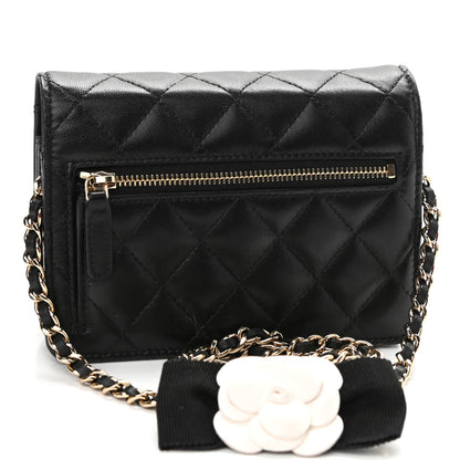 Chanel Lambskin Quilted Mini Camellia Bow Wallet On Chain WOC Black 3 of 11