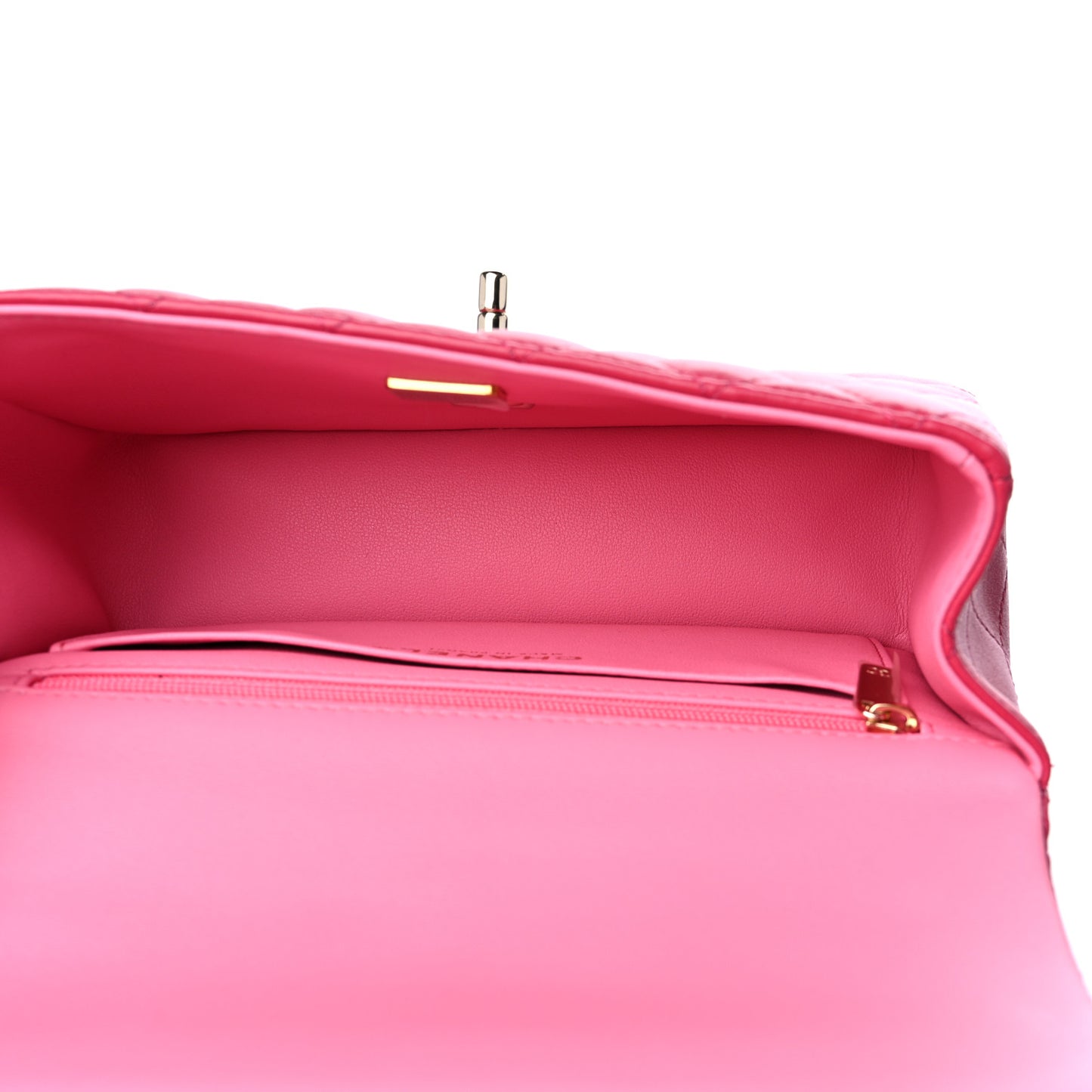 Lambskin Quilted Bi-Color Mini Top Handle Rectangular Flap Rose
