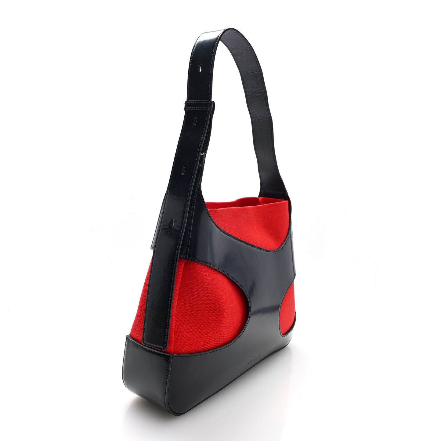 Brushed Calfskin Canvas Cut Out Shoulder Bag Black Flame Red