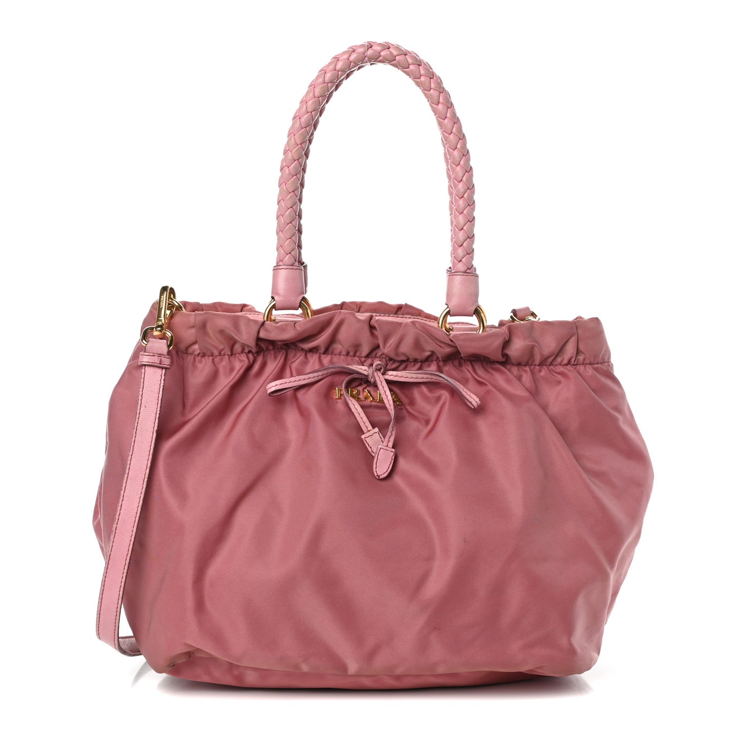 Tessuto Nylon Nappa Braided Top Handle Tote Pink