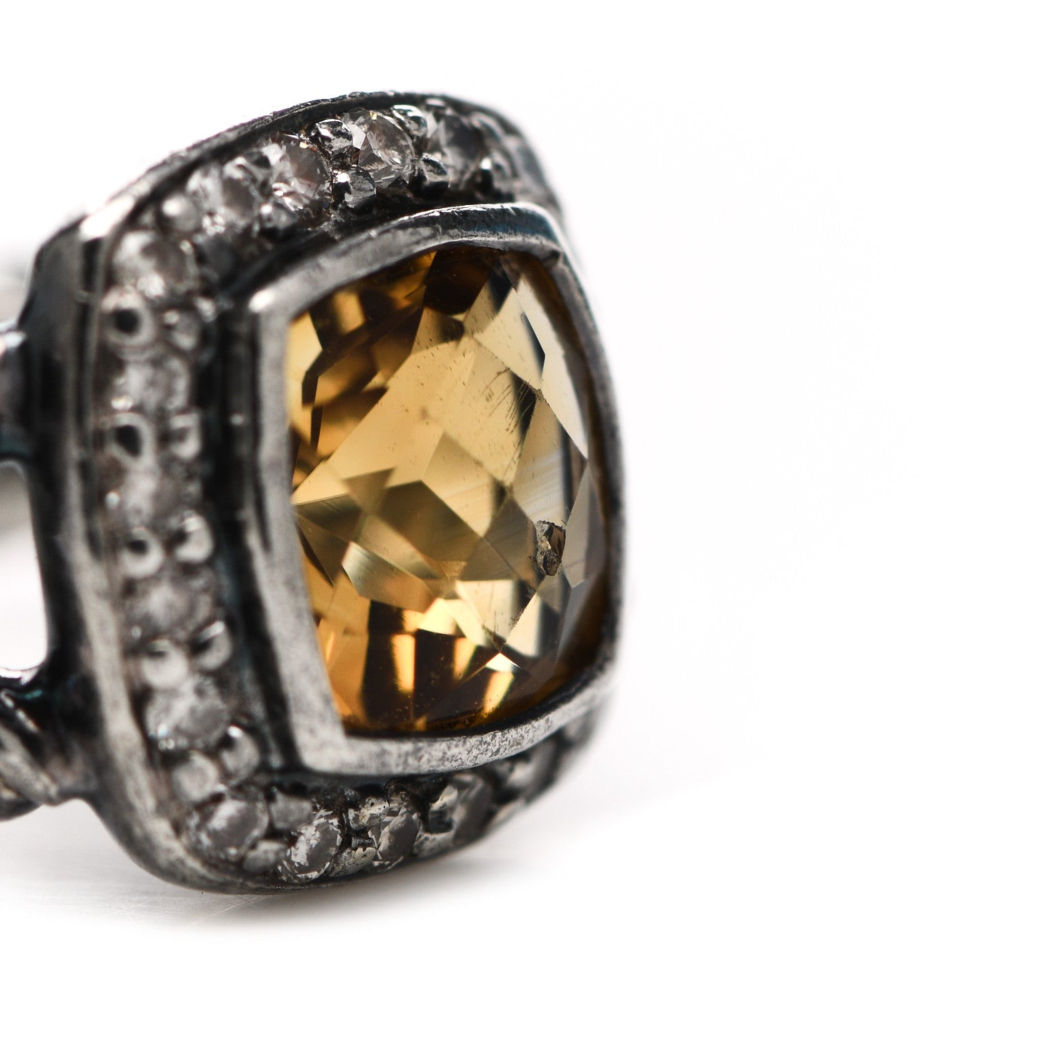 David Yurman Sterling Silver Diamond Citrine 7mm Petite Albion Ring 50 5.25 6 of 9
