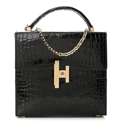 Hermes Shiny Alligator Cinhetic Boxy Top Handle Bag Black 1 of 11