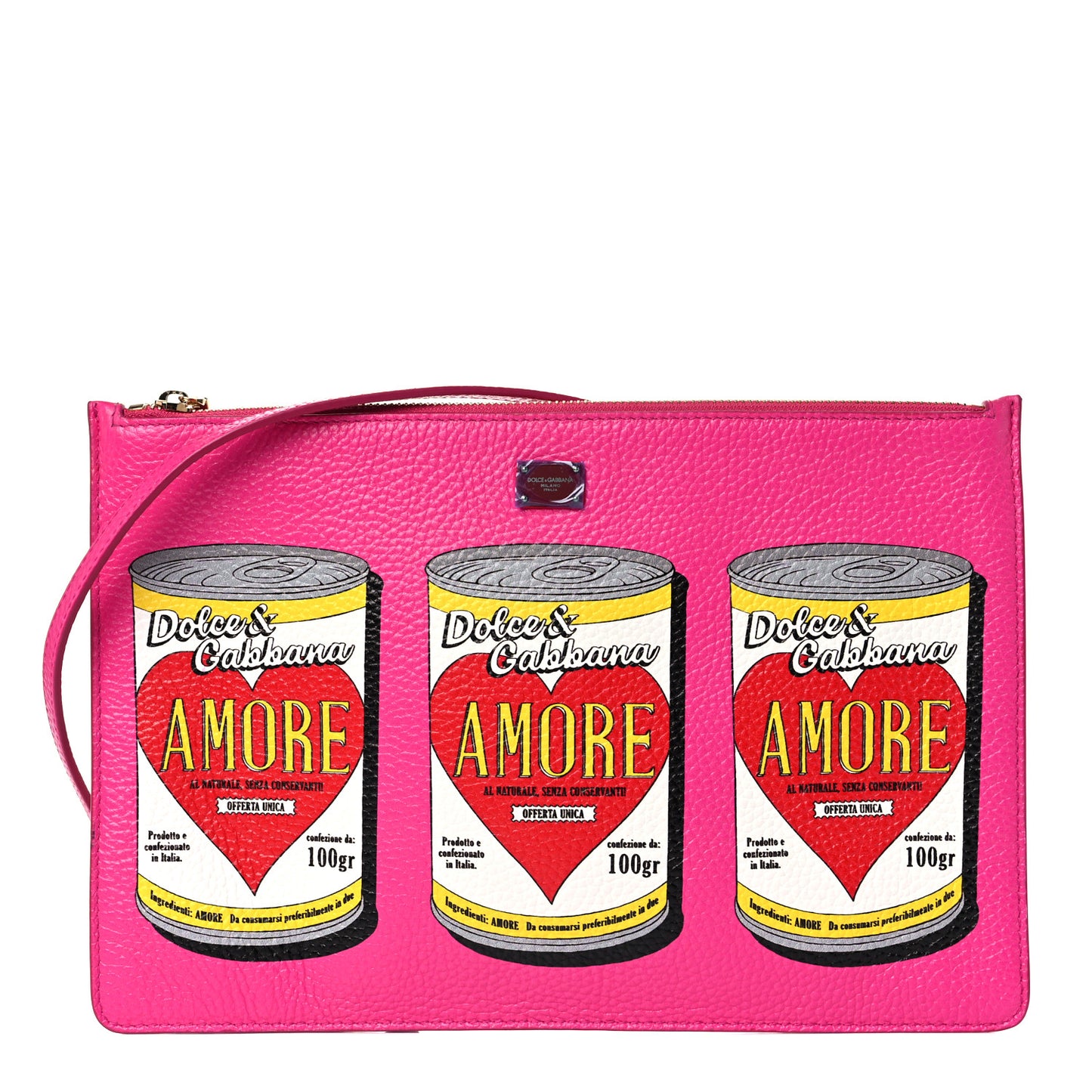 Calfskin Amore Soup Can Print Crossbody Clutch Multicolor