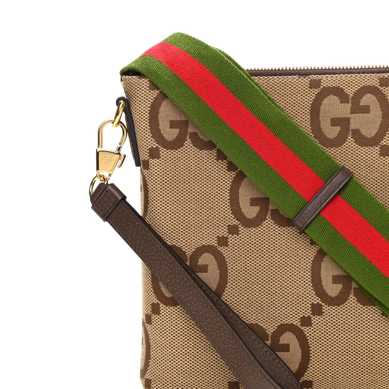 Gucci Monogram Jumbo GG Textured Dollar Calfskin Web Wristlet Messenger Bag Camel Ebony New Acero 8 of 12
