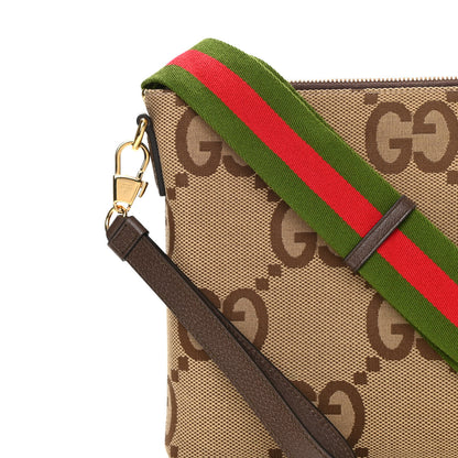 Gucci Monogram Jumbo GG Textured Dollar Calfskin Web Wristlet Messenger Bag Camel Ebony New Acero 8 of 12