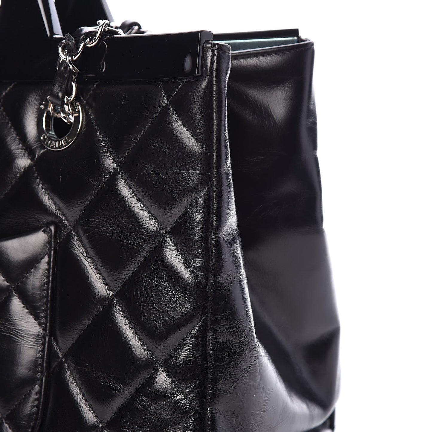 Glazed Calfskin Quilted Small CC Delivery Tote Black