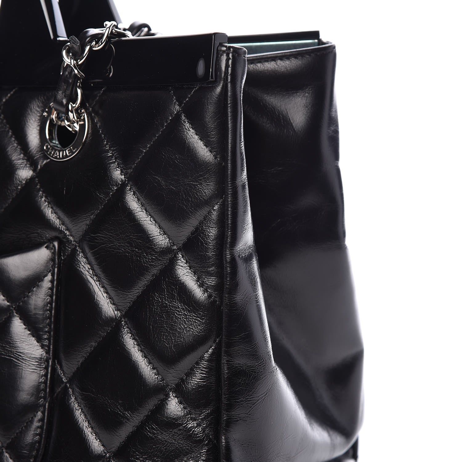 Chanel Glazed Calfskin Quilted Small CC Delivery Tote Black 15 of 17