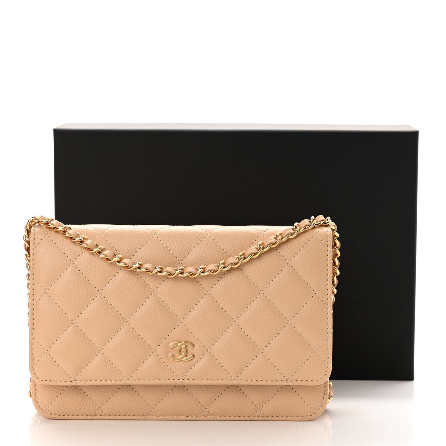 Caviar Quilted Wallet On Chain WOC Beige