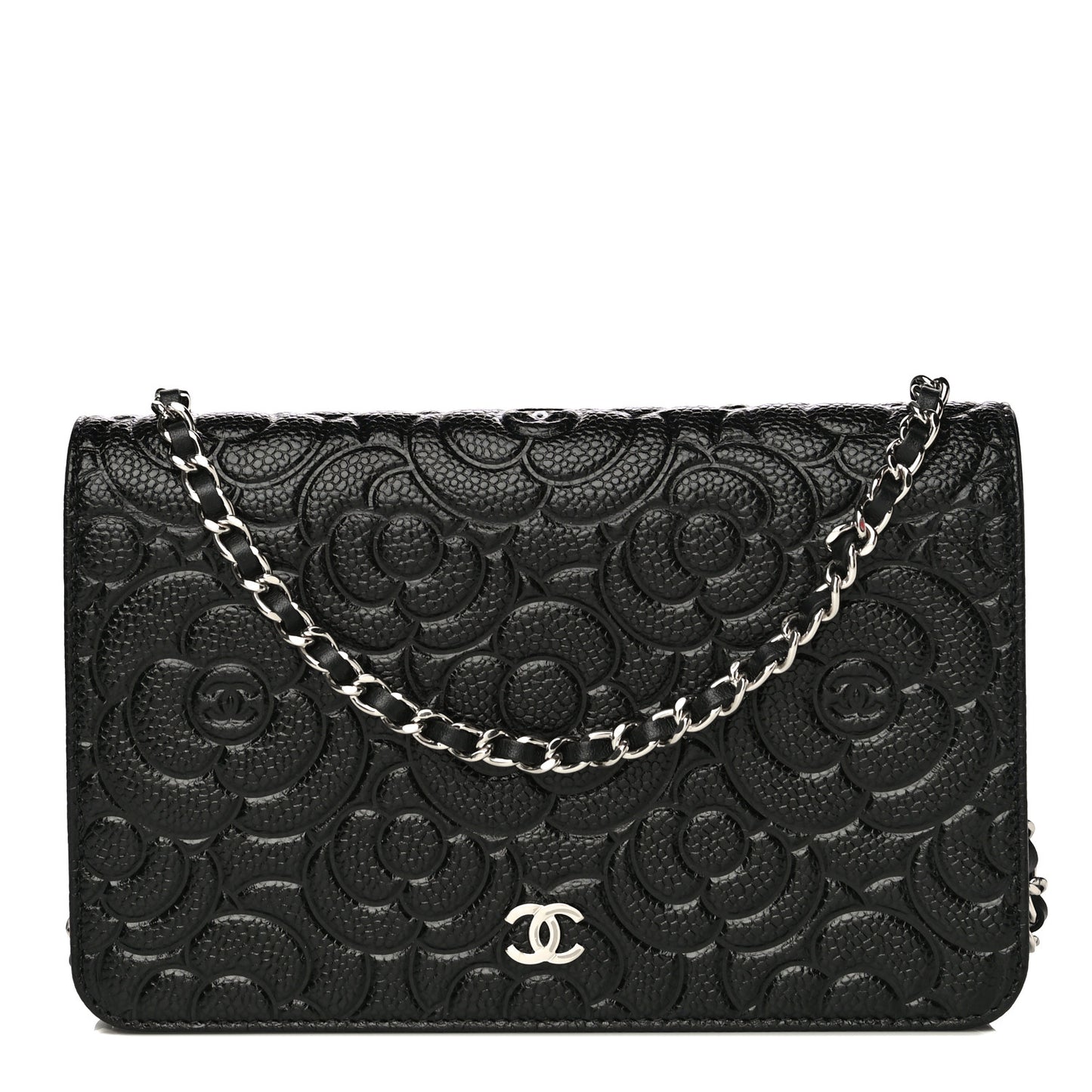 Caviar Camellia Embossed Wallet On Chain WOC Black