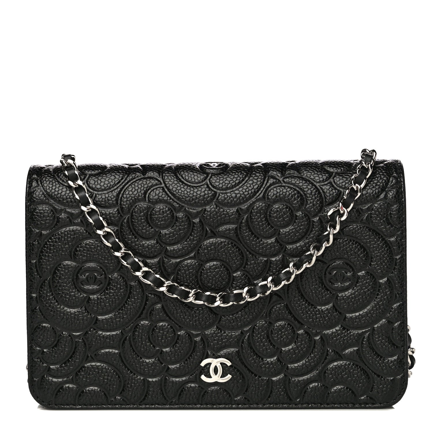 Chanel Caviar Camellia Embossed Wallet On Chain WOC Black 1 of 23