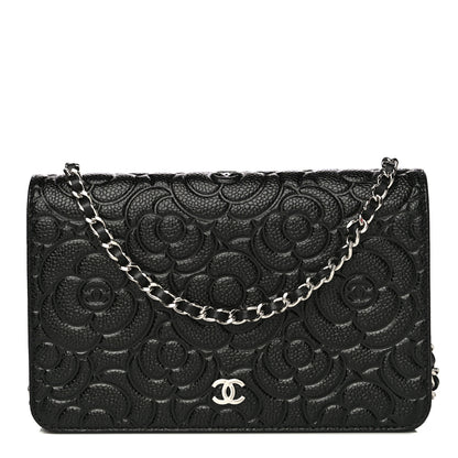 Chanel Caviar Camellia Embossed Wallet On Chain WOC Black 1 of 23