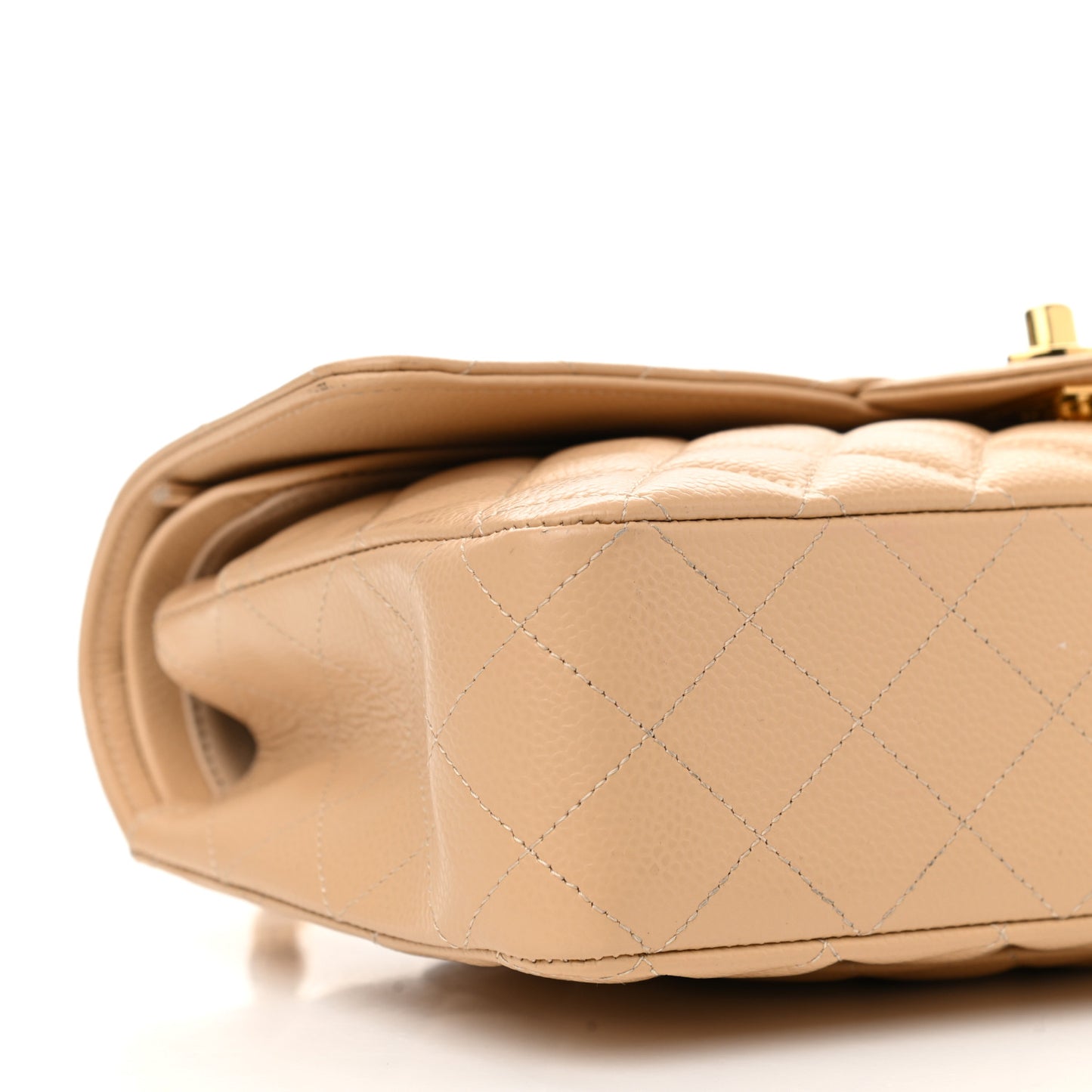 Caviar Quilted Medium Double Flap Beige