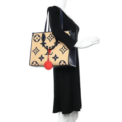 Louis Vuitton Raffia Calfskin Monogram Giant Onthego MM Blue 2 of 10