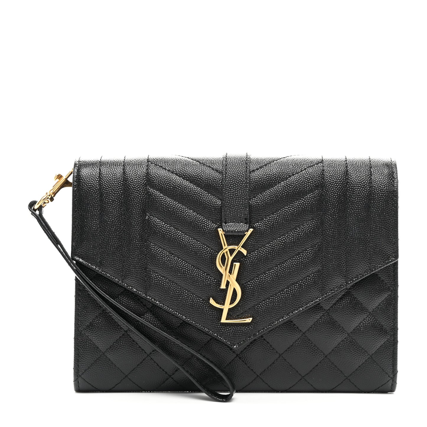 Grain De Poudre Textured Mixed Matelasse Triquilt Monogram Clutch Black