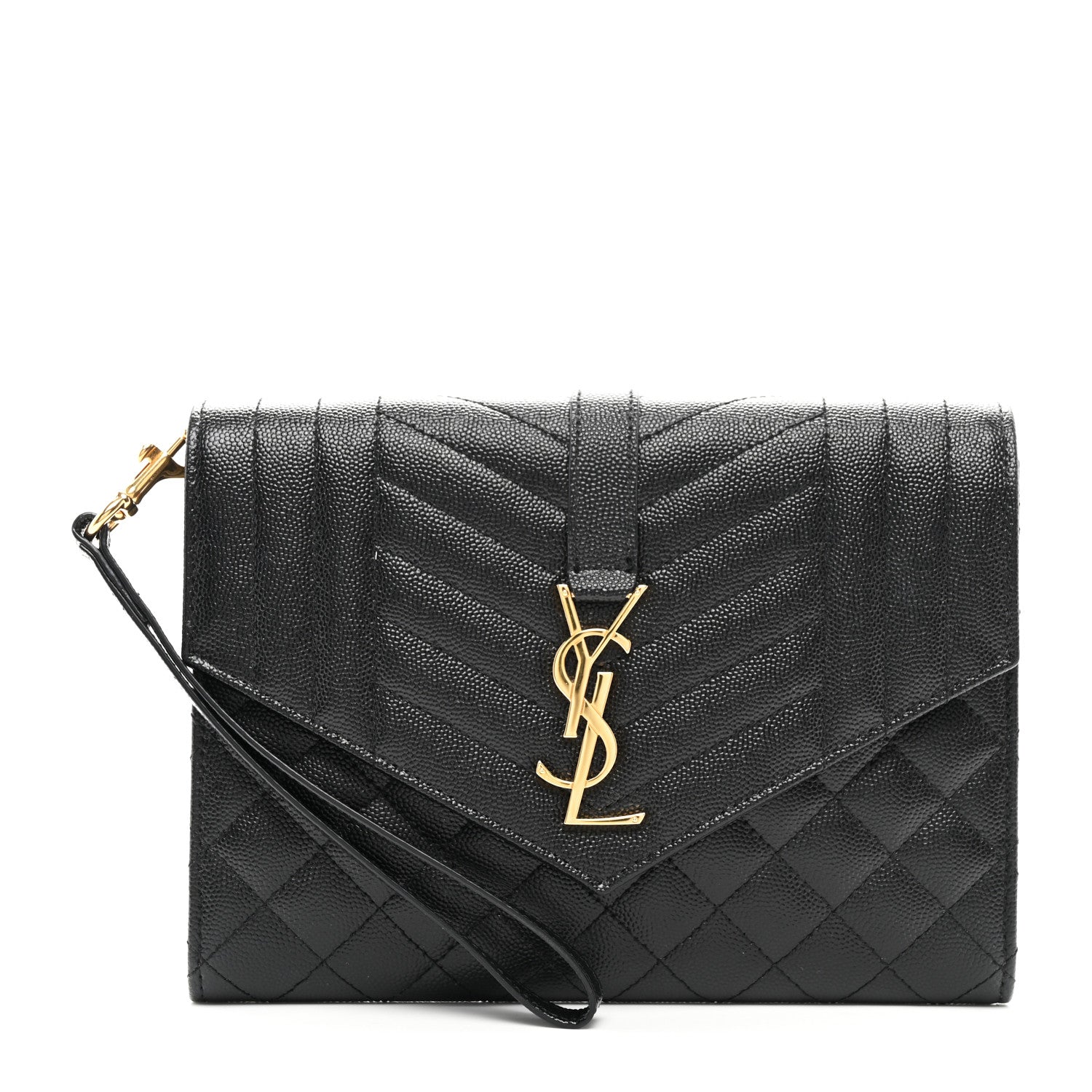 Saint Laurent Grain De Poudre Textured Mixed Matelasse Triquilt Monogram Clutch Black 1 of 7