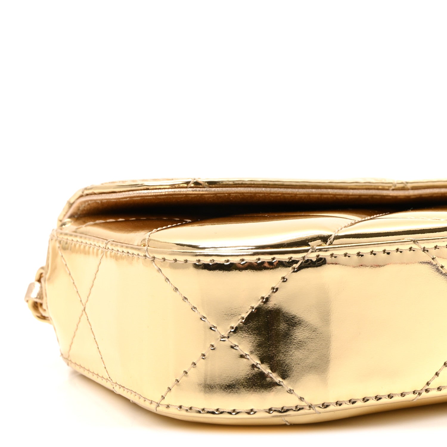 Chanel Metallic Mirror Calfskin Large Top Handle Clutch With Chain Light Gold 17 of 19