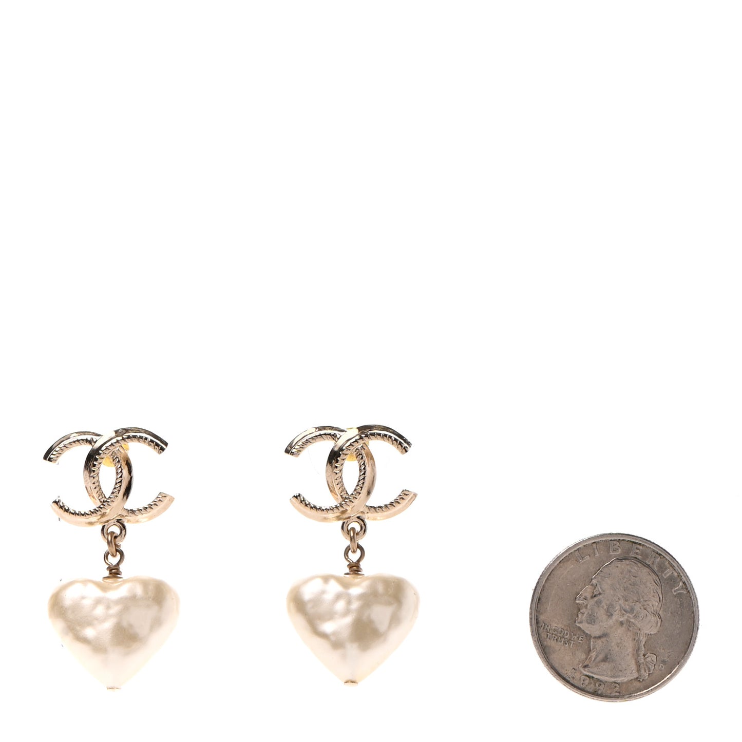 Pearl CC Heart Drop Earrings Gold