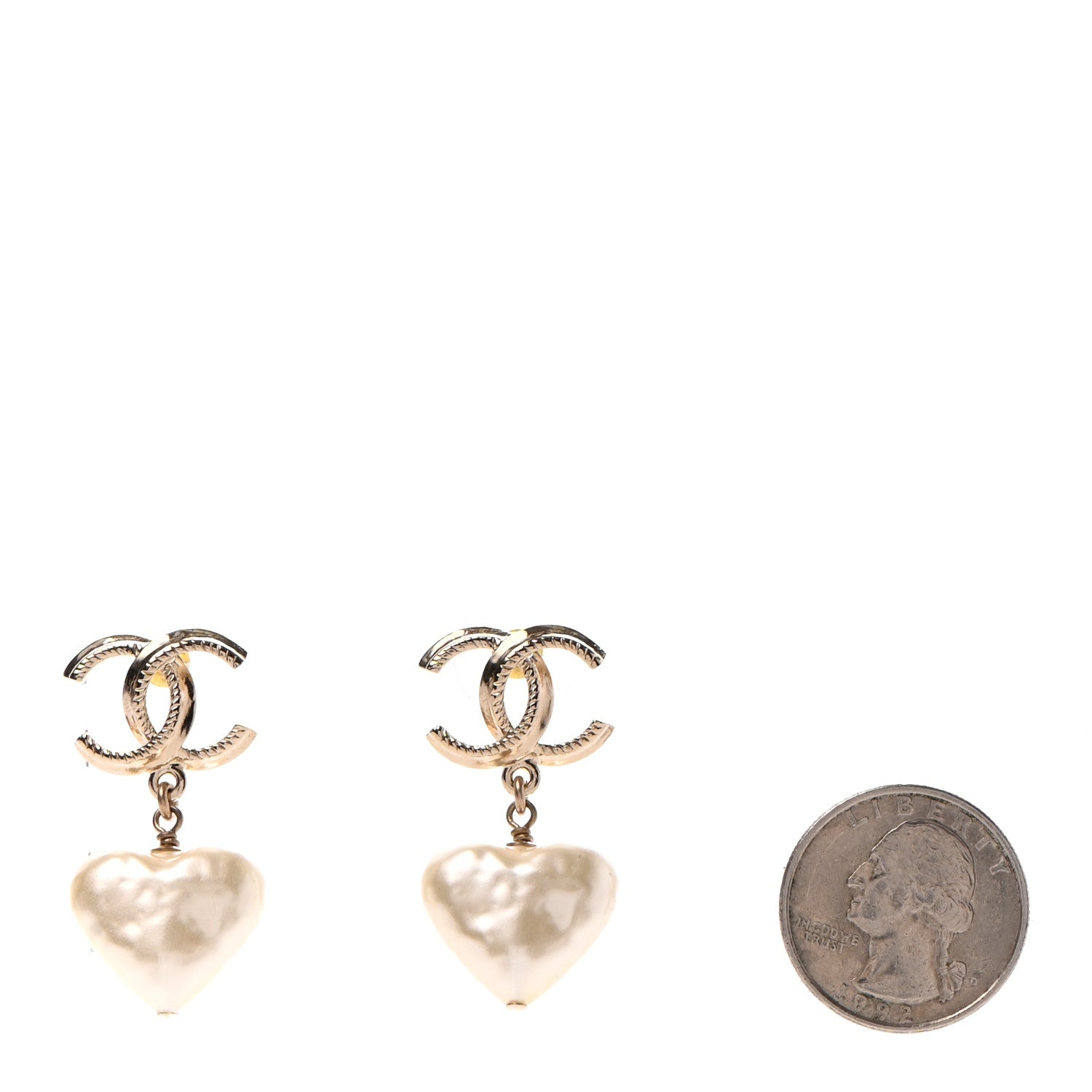 Chanel Pearl CC Heart Drop Earrings Gold 2 of 4