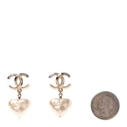 Chanel Pearl CC Heart Drop Earrings Gold 2 of 4